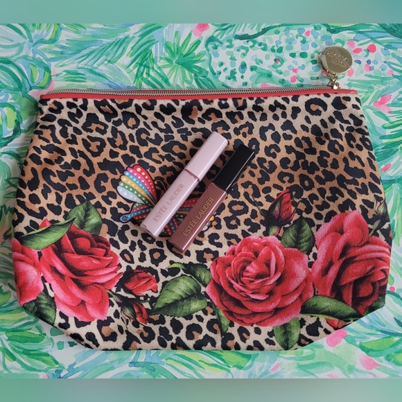 New Estee Lauder Floral Leopard Cosmetic Bag and two Estee Lauder Lip Products - Picture 1 of 5